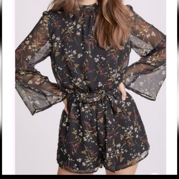 BB Dakota Pants - BB Dakota Boho Rise & Shine Chiffon Floral High Neck Printed Romper